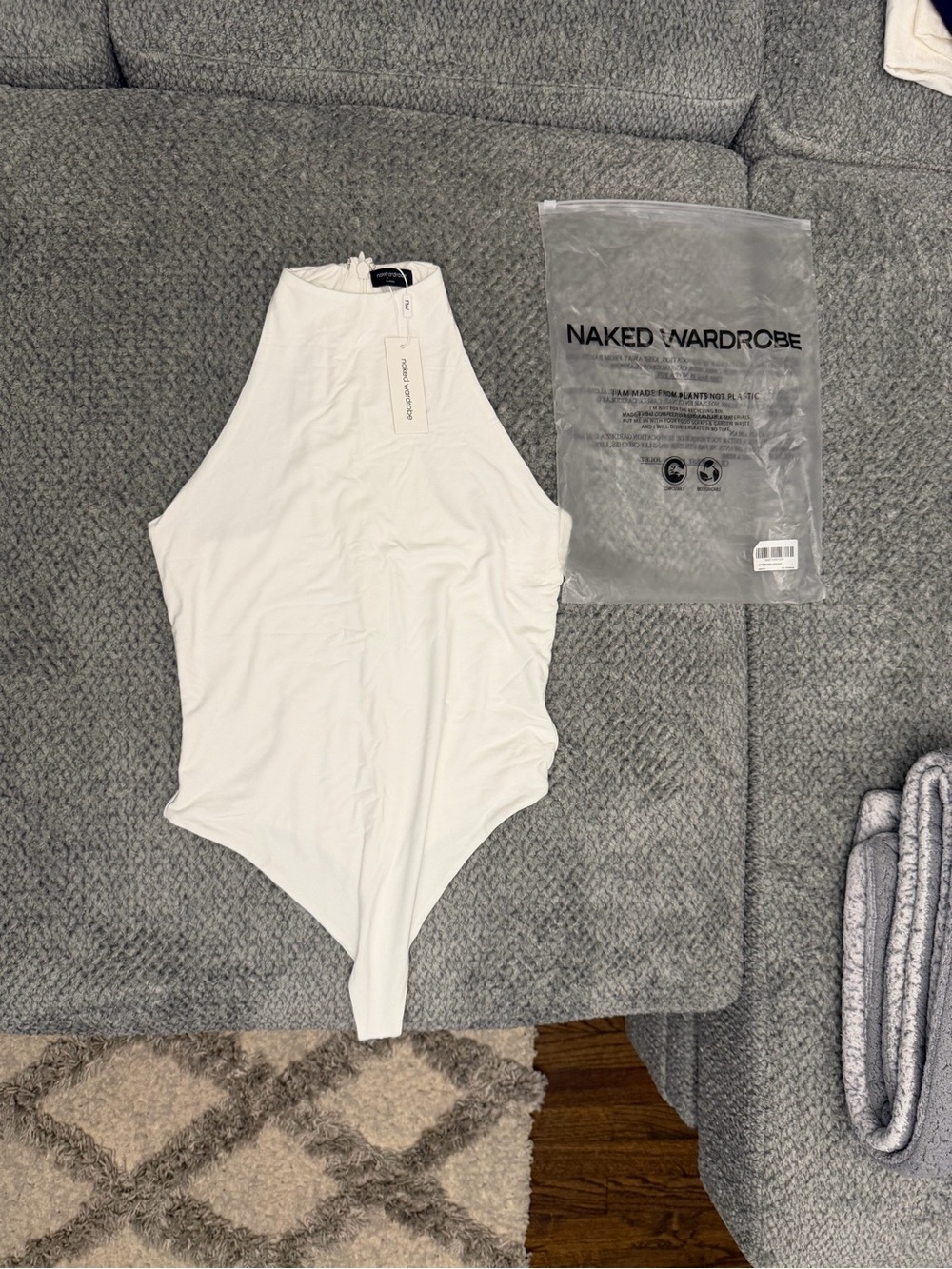 naked wardrobe Cream High Neck Sleeveless Bodysuit